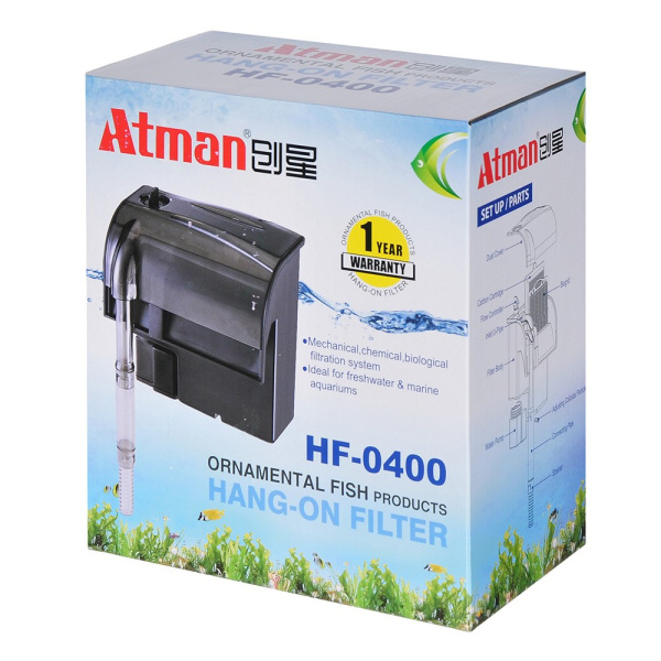 Atman ATM-HF-0400 Фильтр рюкзачный для аквариумов до 50 л, 350 л/ч, 3W (черный корпус)